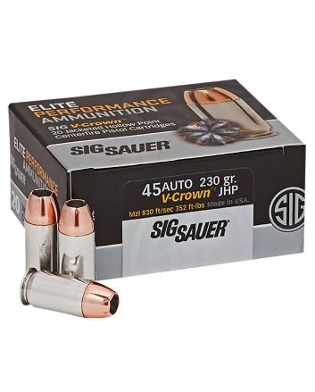 Sig Sauer E45AP220 Elite Performance45ACP 230gr V-Crown Jacketed Hollow Point 20 Per Box/10 Case