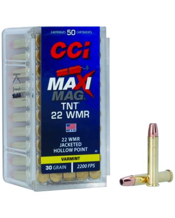 CCI 0063 Maxi-Mag TNT 22WMR 30gr TNT Jacketed Hollow Point 50 Per Box/40 Case