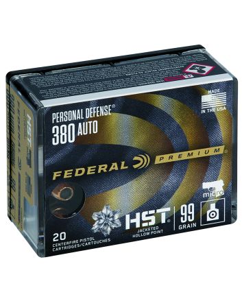 Federal P380HST1S Premium Personal Defense Micro 380ACP 99gr HST Jacketed Hollow Point 20 Per Box/10 Case