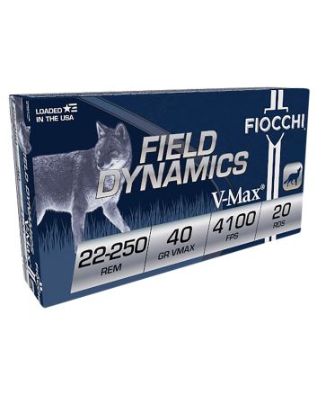 Fiocchi 22250HVB Field Dynamics22-250Rem 40gr Hornady V Max 20 Per Box/10 Case