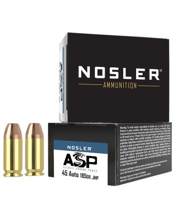Nosler 51278 Assured Stopping Power Handgun 45ACP 185gr Jacketed Hollow Point 20 Per Box/20 Case