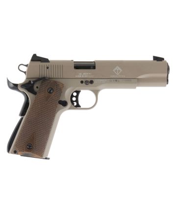 GSG GSG2210M1911T 191122 LR 10+1 5" Threaded Barrel, Tan Serrated Slide &amp; Zinc Alloy w/Beavertail Frame, Double Diamond Walnut Grip