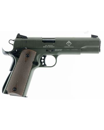 GSG GSG2210M1911G 191122 LR 10+1 5" Threaded Barrel, OD Green Serrated Slide, OD Green Zinc Alloy w/Beavertail Frame, Double Diamond Walnut Grip