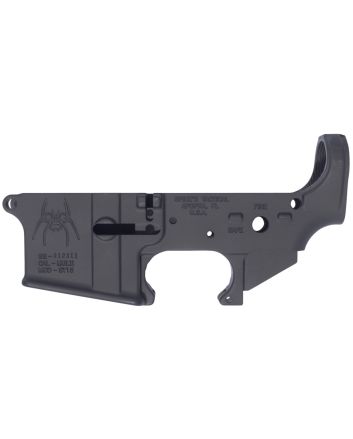Spikes STLS018 Spider Stripped Lower Receiver with Fire &amp; Safe Markings Multi-Caliber 7075-T6 Aluminum Black Anodized for AR-15