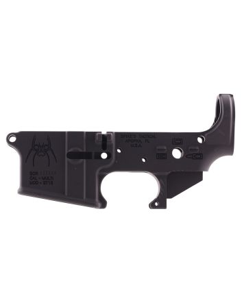 Spikes STLS019 Spider Stripped Lower Receiver with Billet Markings Multi-Caliber 7075-T6 Aluminum Black Anodized for AR-15