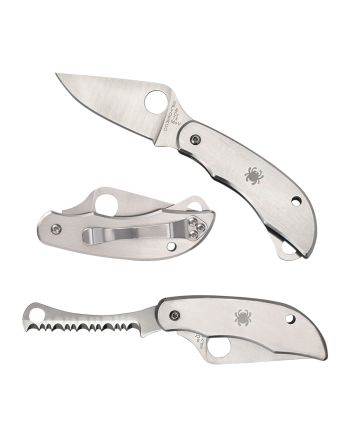Spyderco C176P&amp;S ClipitoolSilver Stainless Steel Folding 8Cr13MoV SS 4.57"/4.59" Long Part Serrated Blade Stainless Steel Handle Features Screwdriver/Opener