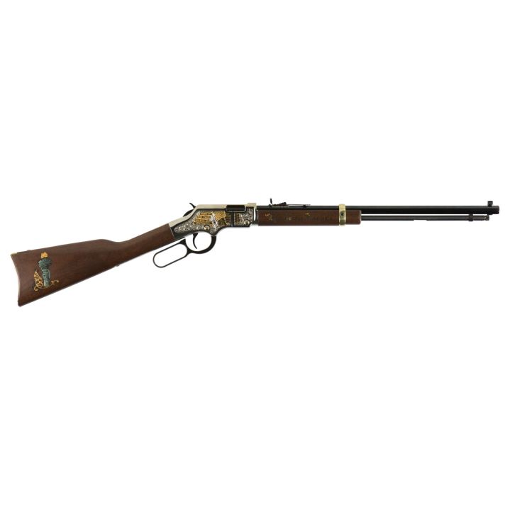 Henry H004GBA Golden Boy God Bless America Edition 22 Short Caliber with 16 LR/21 Short Capacity, 20" Octagon Barrel, Nickel-Plated Metal Finish & American Walnut Stock Right Hand