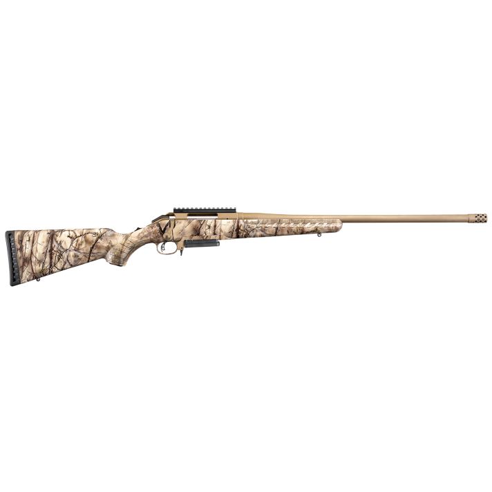 Ruger 26927 AmericanFull Size 30-06 Springfield 4+1 22" Burnt Bronze Cerakote Threaded Barrel, Picatinny Rail Steel Receiver, GoWild Camo I-M Brush Synthetic Stock, Right Hand