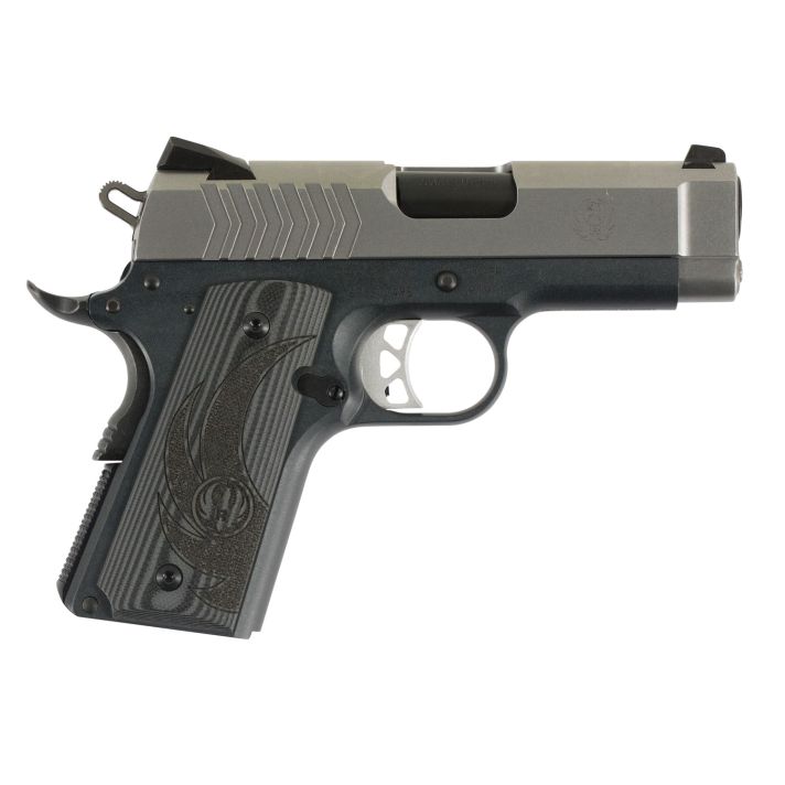 Ruger 6758 SR1911 Officer-Style 9mm Luger 7+1 3.60" Black Steel Barrel, Serrated Stainless Steel Slide, Tungsten Gray Cerakote Aluminum Frame w/Beavertail, Deluxe Checkered G10 Grip