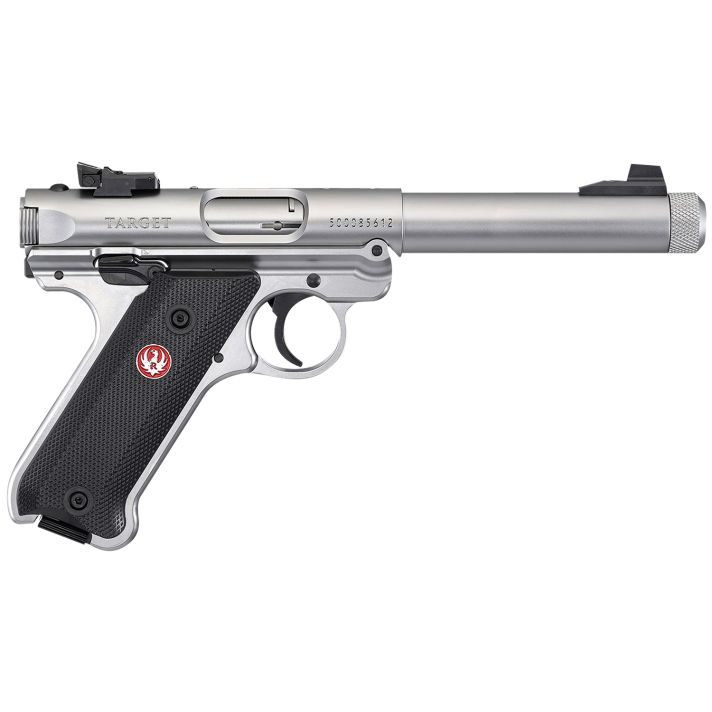 Ruger 40126 Mark IV Target 22 LR 10+1 5.50" Satin Threaded Bull Barrel, Drilled & Tapped Receiver, Satin Stainless Steel Frame, Black Checkered Polymer Grip, Right Hand