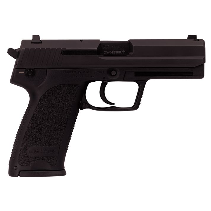 HK 81000326 USP V7 LEM 45 ACP Caliber with 4.41" Barrel, 12+1 Capacity, Overall Black Finish, Serrated Trigger Guard Frame, Serrated Steel Slide &Polymer Grip Includes 2 Mags