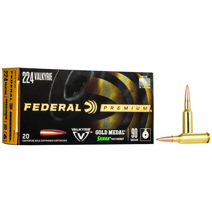 Federal GM224VLK1 Premium Gold Medal 224Valkyrie 90gr Sierra MatchKing BTHP 20 Per Box/10 Case