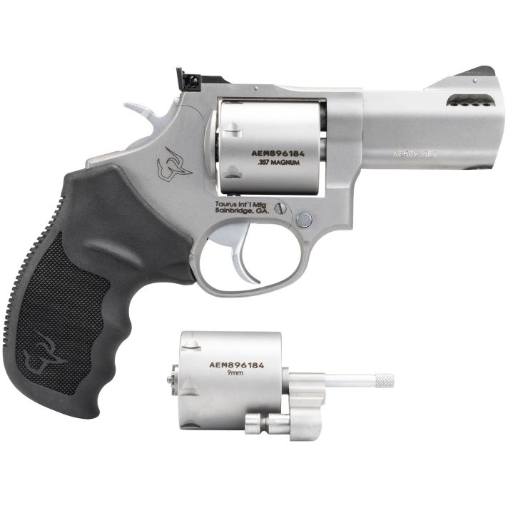 Taurus 2-692039 6929mm Luger, 38 Special +P or 357 Mag Caliber with 3" Ported Barrel, 7rd Capacity Cylinder, Overall Matte Finish Stainless Steel & Black Ribber Grip Includes 2 Cylinders
