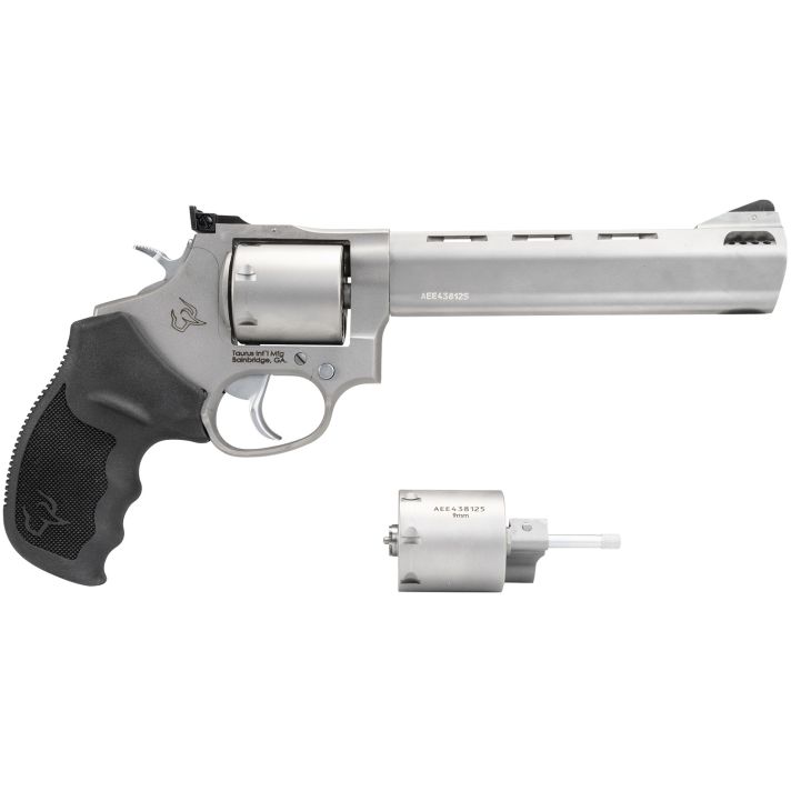 Taurus 2-692069 6929mm Luger, 38 Special +P or 357 Mag Caliber with 6.50" Vent Rib Barrel, 7rd Capacity Cylinder, Overall Matte Finish Stainless Steel & Black Ribber Grip Includes 2 Cylinders