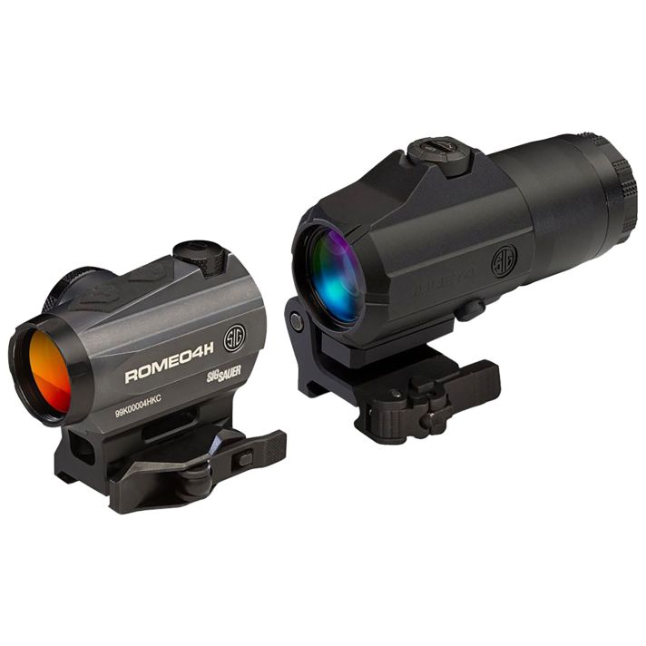 Sig Sauer Electro-Optics SORJ43111 Romeo4 and Juliet4 Combo Kit Graphite/Black 1x/4x 20mm/24mm 2 MOA Red Ballistic Circle Dot Reticle