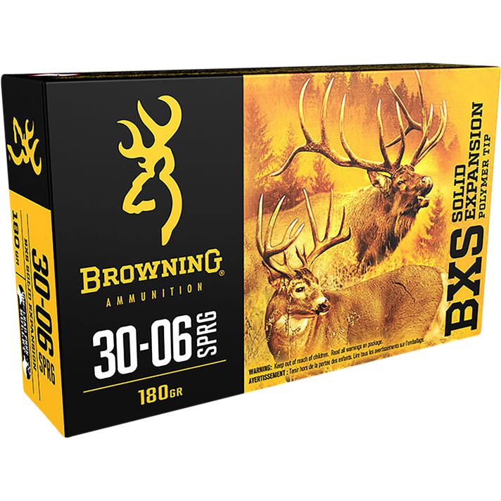 Browning Ammo B192430061 BXS Copper Expansion 30-06Springfield 180gr Lead Free Solid Expansion Polymer Tip 20 Per Box/10 Case