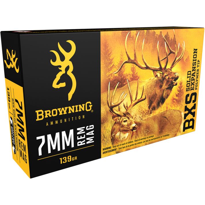 Browning Ammo B192400071 BXS Copper Expansion 7mmRem Mag 139gr Lead Free Solid Expansion Polymer Tip 20 Per Box/10 Case