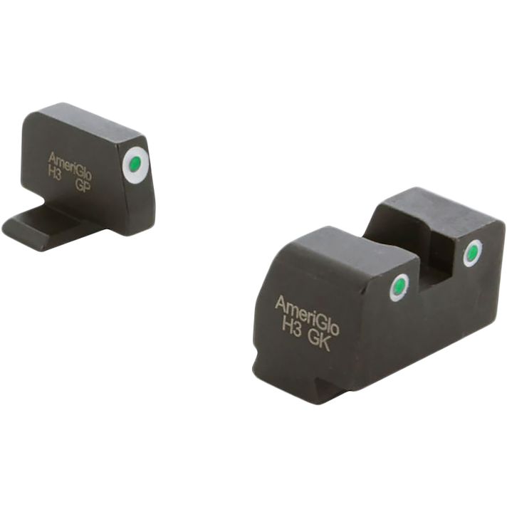 AmeriGlo XD181 Optic Compatible Sight Set for Springfield Armory XDGreen Tritium White Outline Front Sight-Green Tritium White Outline Rear Sight