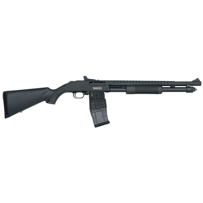 Mossberg 50206 590M Mag-Fed 12 Gauge 2.75" 10+1 18.50" Cylinder Bore Barrel Matte Blued Rec with Ghost Ring Sight Black Synthetic Stock Right Hand