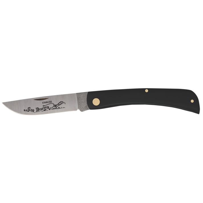 Case 00092 Sod Buster3.70" Folding Skinner Plain Etched As-Ground Tru-Sharp SS Blade/Smooth Black Synthetic Handle