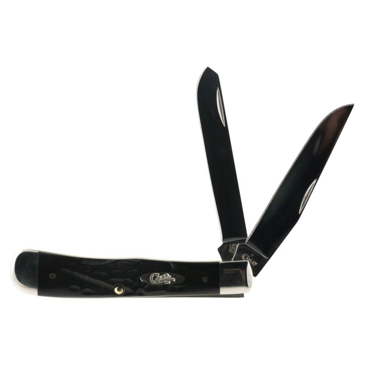 Case 18221 Trapper3.25"/3.27" Folding Clip Point/Spey Plain Mirror Polished Tru-Sharp SS Blade Rough Black Jigged Synthetic Handle