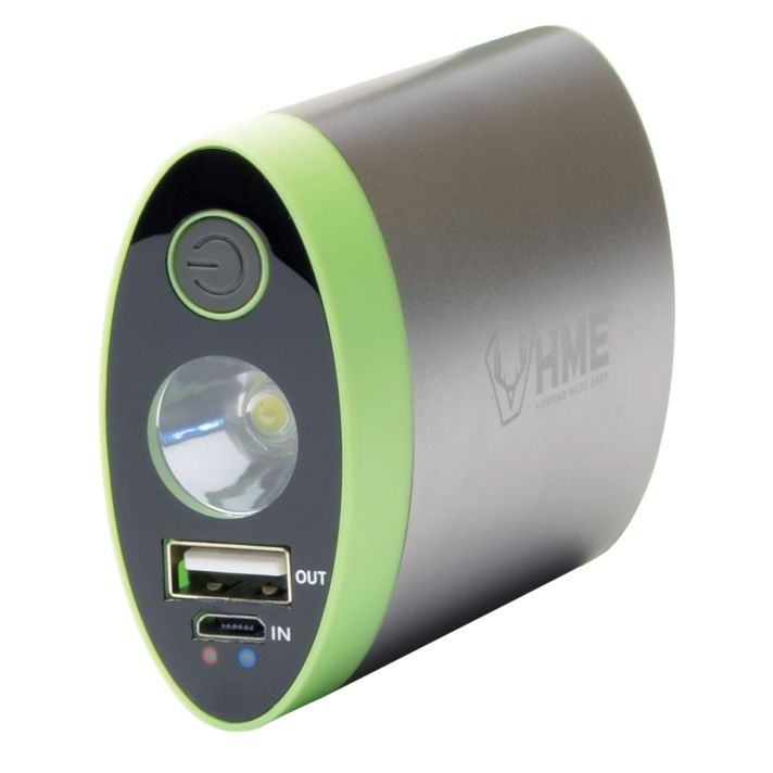 HME HW Hand Warmerwith Light ABS Plastic Sliver w/Green Accent Rechargeable Lithium Ion