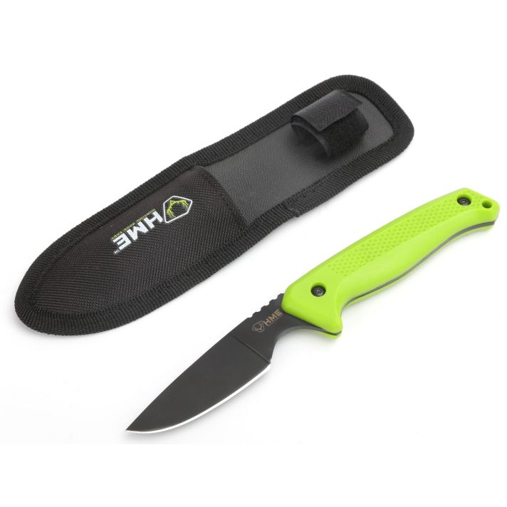HME KNFBCK Fixed Blade2.50" Fixed Caper Plain Black Oxide 420HC SS Blade Green TPR Handle Includes Sheath