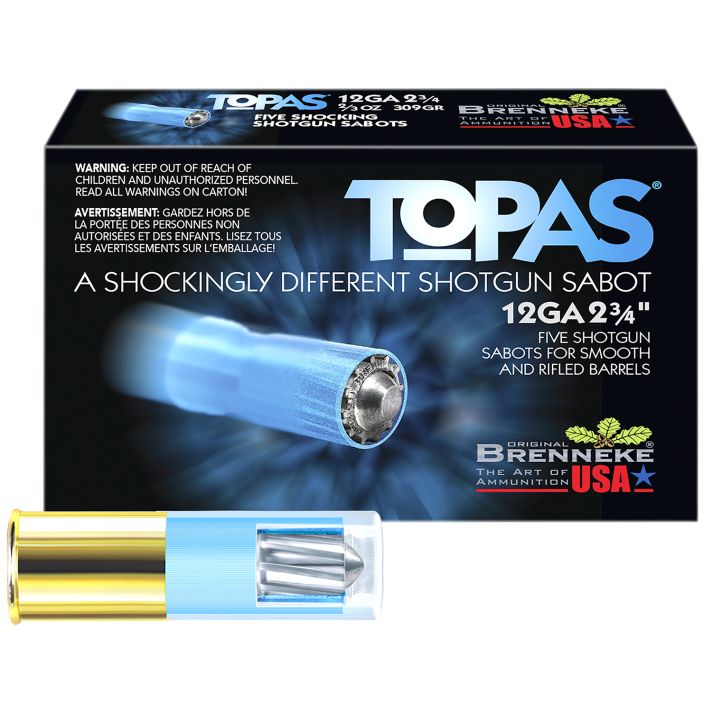 Brenneke SL122TOP TOPAS12Gauge 2.75" 2/3oz Sabot Slug Shot 5 Per Box/50 Case