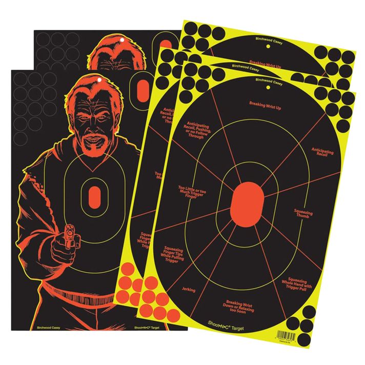 Birchwood Casey 34630 Shoot-N-C Reactive Target Combo Pack Self-Adhesive Paper Multi Color 12"x18" Oval Silhouette/Bad Guy 5 Pack