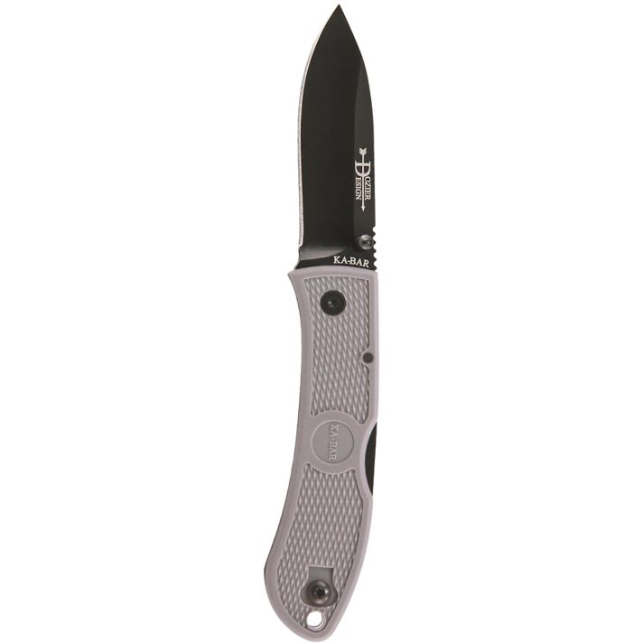Ka-Bar 4062GY Dozier Hunter 3" Folding Drop Point Plain Black AUS-8A SS Blade, Gray Zytel Handle, Includes Pocket Clip