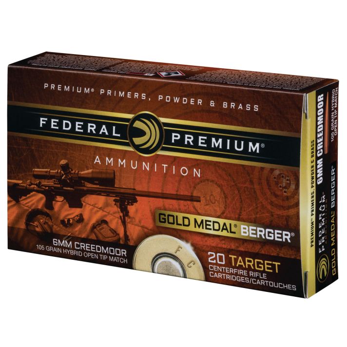 Federal GM65CRDBH1 Premium Gold Medal 6mmCreedmoor 105gr Berger Hybrid Open Tip Match 20 Per Box/10 Case