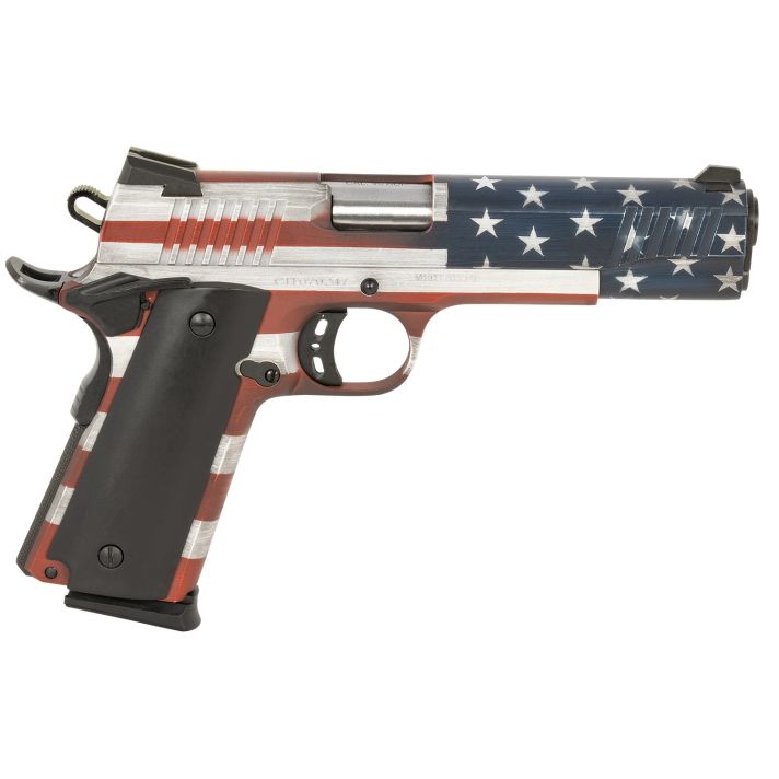 Citadel CIT45FSPUSA M1911 Government 45 ACP 8+1, 5" Stainless Steel Barrel, American Flag Cerakote Serrated Steel Slide, Steel Frame w/Beavertail, Ambidextrous