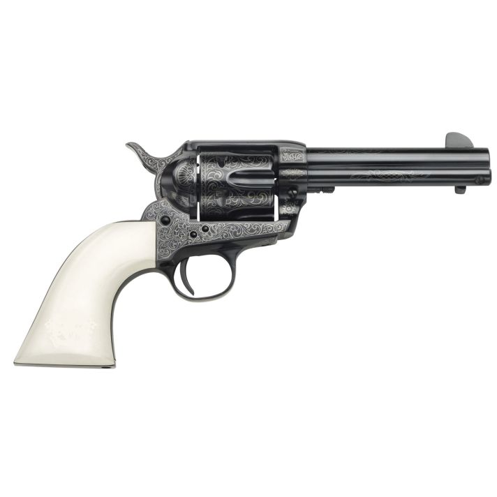 Taylors & Company 200059 1873 Cattleman Outlaw Legacy 357 Mag Caliber with 4.75" Barrel, 6rd Capacity Cylinder, Overall Blued Engraved Finish Steel & Ivory Synthetic Grip