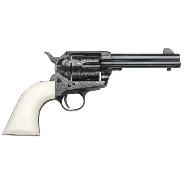 Taylors & Company 200056 1873 Cattleman Outlaw Legacy 45 Colt (LC) Caliber with 4.75" Barrel, 6rd Capacity Cylinder, Overall Blued Engraved Finish Steel & Ivory Synthetic Grip