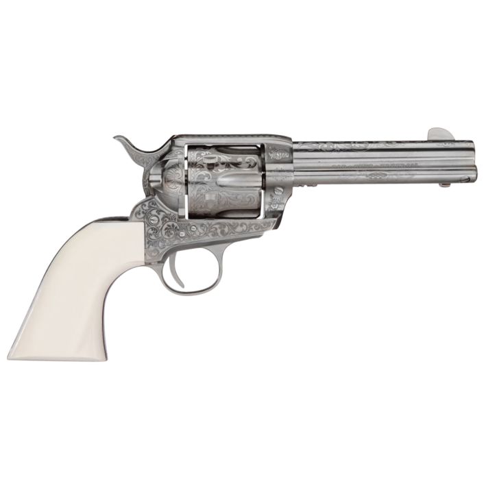 Taylors & Company 200058 1873 Cattleman Outlaw Legacy 357 Mag Caliber with 4.75" Barrel, 6rd Capacity Cylinder, Overall Nickel Engraved Finish Steel & Ivory Synthetic Grip