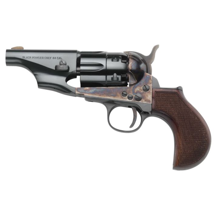 Taylors & Company 200017 1860 Army Snub Nose Break Open 44 Cal Striker Fire 3" 6 Shot Color Case Hardened Frame Blued Barrel & Cylinder Walnut Grip