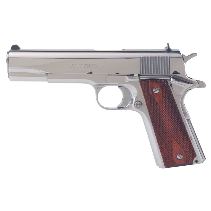 Colt Mfg O1070BSTS 1911 Government 45 ACP 7+1 5" Stainless National Match Barrel, Serrated Slide & Frame w/Beavertail, Redwood Grip
