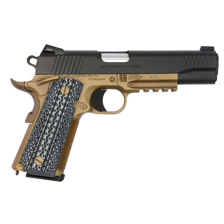 Colt Mfg O1070CQBFB Custom CQB 45 ACP 8+1 5" Stainless National Match Barrel, Black Serrated Carbon Steel Slide, Flat Dark Earth Steel Frame w/Picatinny Rail, Black G10 Grip, Ambidextrous