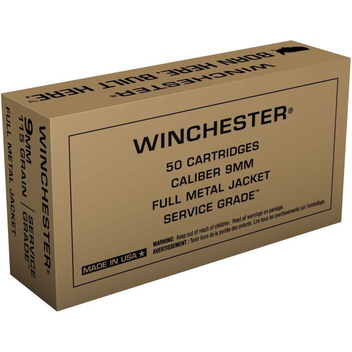 Winchester Ammo SG9W Service Grade9mmLuger 115gr Full Metal Jacket 50 Per Box/10 Case
