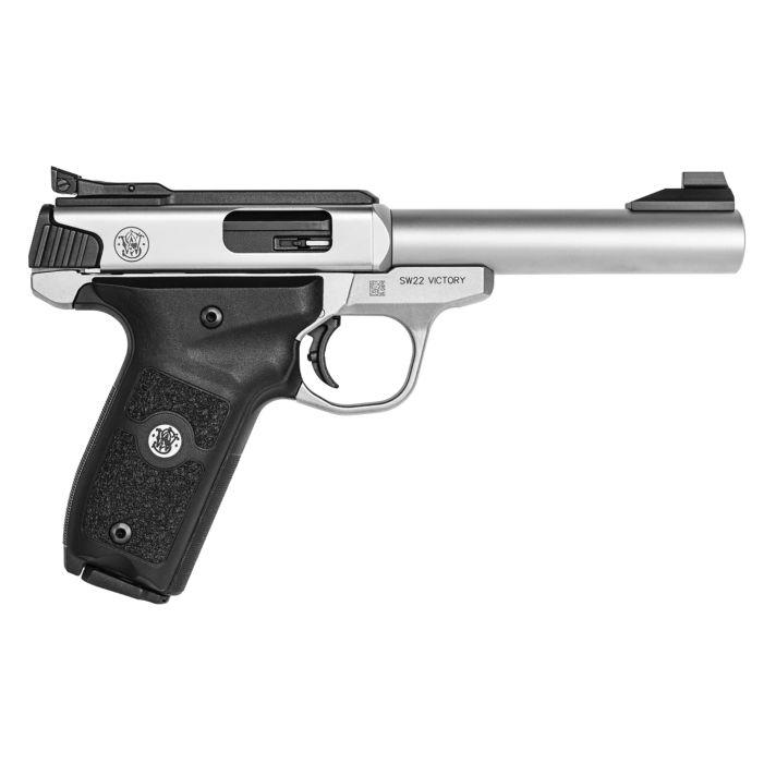 Smith & Wesson 11536 SW Victory Target *MA Compliant 22 LR5.50" Bull Barrel 10+1, Stainless Steel Barrel, Slide, &Frame, Black Polymer Grip with Integrated Target Thumb Rest, Manual Safety