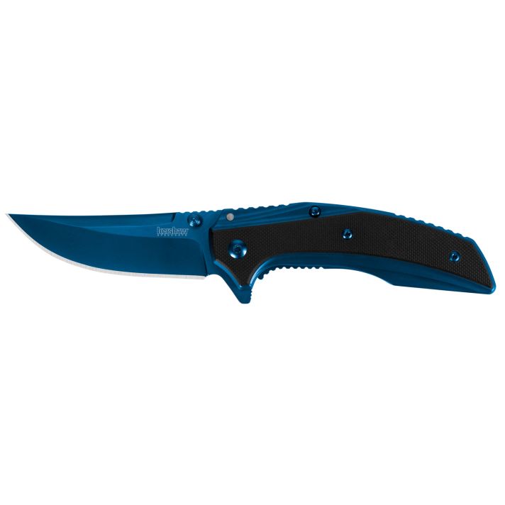 Kershaw 8320 Outright3" Folding Trailing Point Plain Blue PVD 8Cr13MoV SS Blade Black/Blue G10/SS Handle Includes Pocket Clip