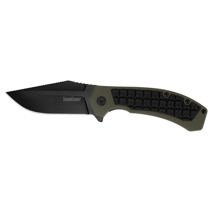 Kershaw 8760 Faultline3" Folding Drop Point Plain Black Oxide 8Cr13MoV SS Blade Black/OD Green Glass-Filled Nylon Handle Includes Pocket Clip