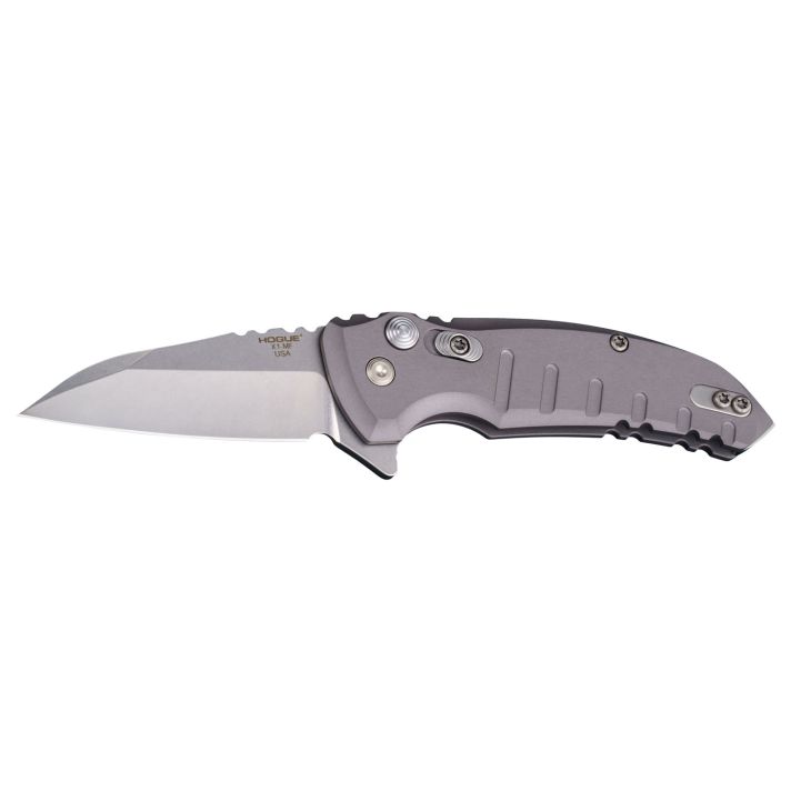 Hogue 24162 X1 MicroFlip 2.75" Folding Wharncliffe Plain Tumble Polish Tumble Polish CPM 154 SS Blade/Matte Gray Anodized Aluminum Handle Includes Pocket Clip