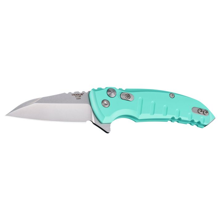 Hogue 24163 X1 MicroFlip 2.75" Folding Wharncliffe Plain Tumble Polish 154CM SS Blade/Aquamarine Anodized Aluminum Handle Includes Pocket Clip