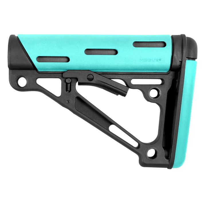 Hogue 13440 OverMolded Collapsible Buttstock Aqua OverMolded Rubber Black Synthetic AR-15, M16 with Mil-Spec Tube (Tube Not Included)
