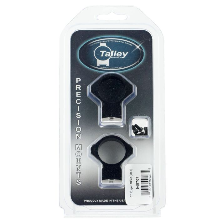 Talley 940707 Scope Mount/Ring ComboBlack Anodized 1" Tube Ruger 10/22 Medium Rings