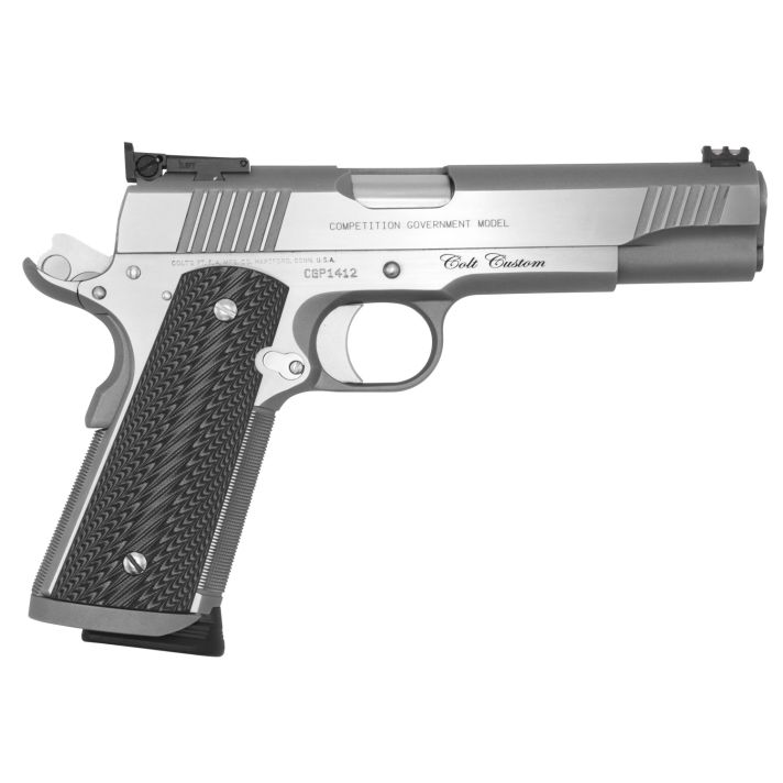 Colt Mfg O1070CS Custom Competition 45 ACP 8+1 5" Stainless National Match Barrel, Stainless Steel Serrated Slide & Frame w/Beavertail, Black G10 Grip, Ambidextrous
