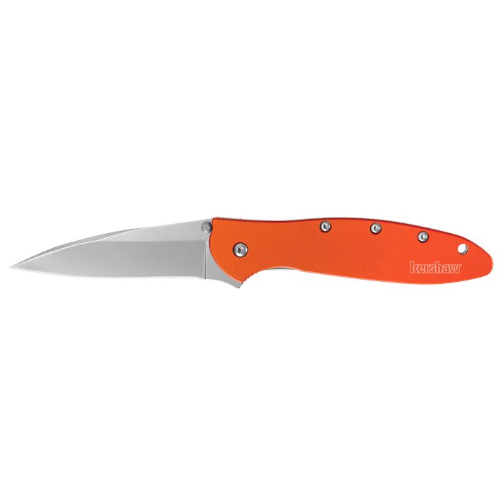 Kershaw 1660OR Leek3" Folding Drop Point Plain Bead Blasted 14C28N Steel Blade Orange Anodized Aluminum Handle Includes Pocket Clip