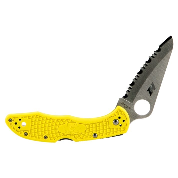 Spyderco C88SYL2 Salt 23" Folding Clip Point Serrated H1 Steel Blade Yellow Bi-Directional Texturing FRN Handle Includes Pocket Clip