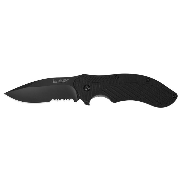 Kershaw 1605CKTST Clash3.10" Folding Drop Point Part Serrated Black Oxide 8Cr13MoV SS Blade Black Glass-Filled Nylon Handle Includes Pocket Clip